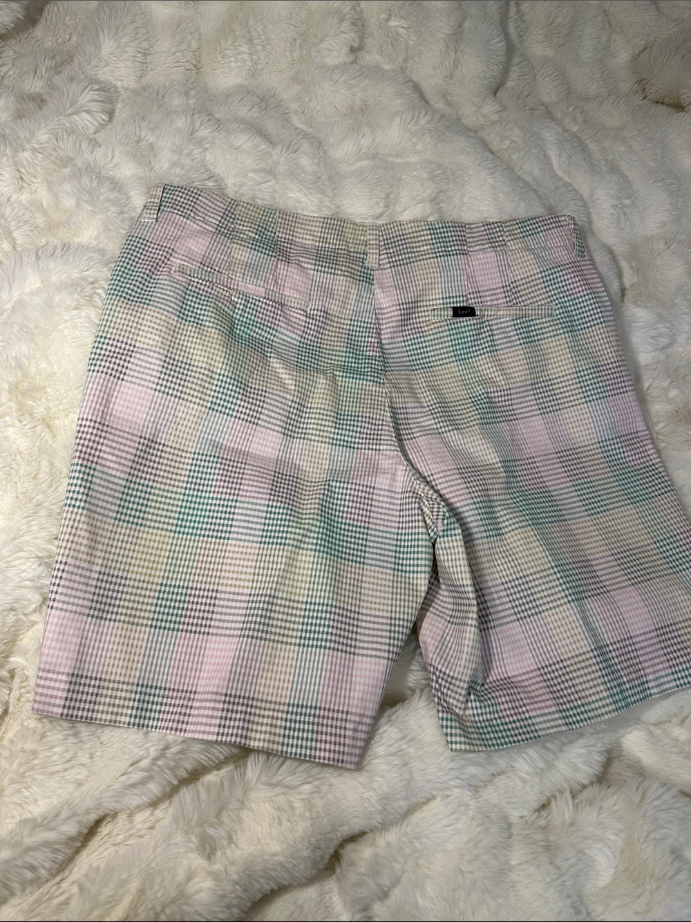 Lee Pastel Plaid Men’s Shorts - Pink, Green & Cream - Picture 4 of 5